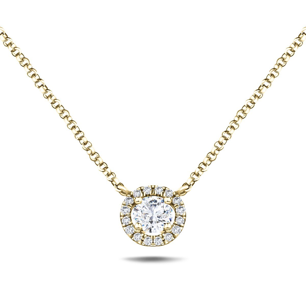 Diamond Halo Pendant Necklace 0.15ct G/SI Quality in 18k Yellow Gold - All Diamond