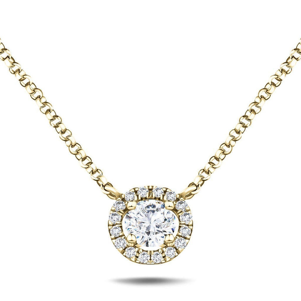 Diamond Halo Pendant Necklace 0.15ct G/SI Quality in 18k Yellow Gold - All Diamond