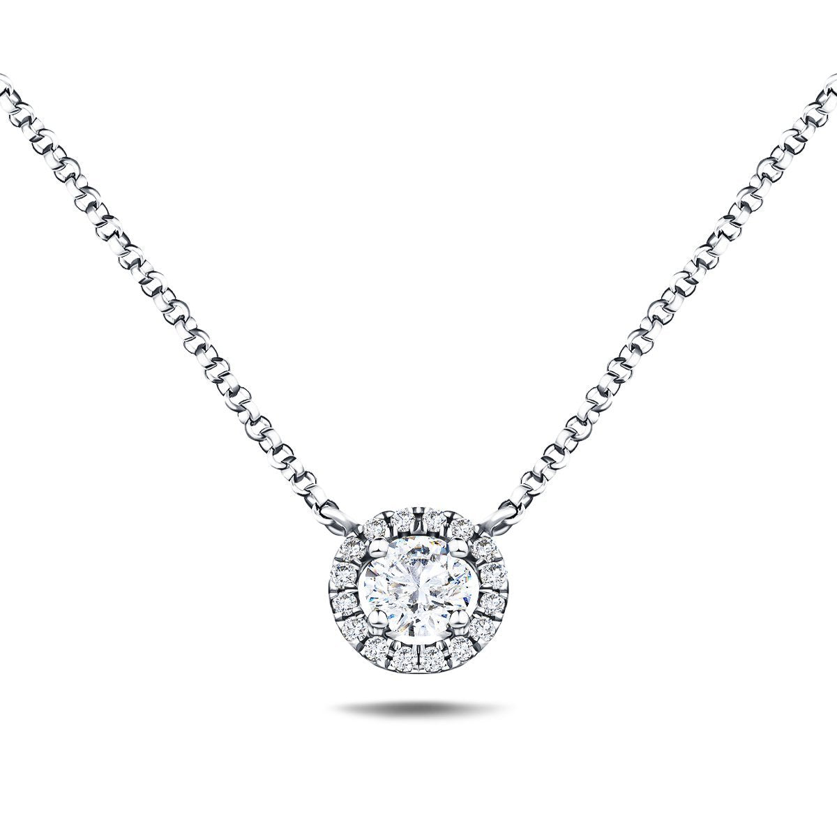 Diamond Halo Pendant Necklace 0.30ct G/SI Quality in 18k White Gold - All Diamond