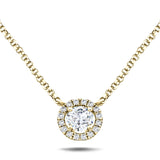 Diamond Halo Pendant Necklace 0.38ct G/SI Quality in 18k Yellow Gold - All Diamond