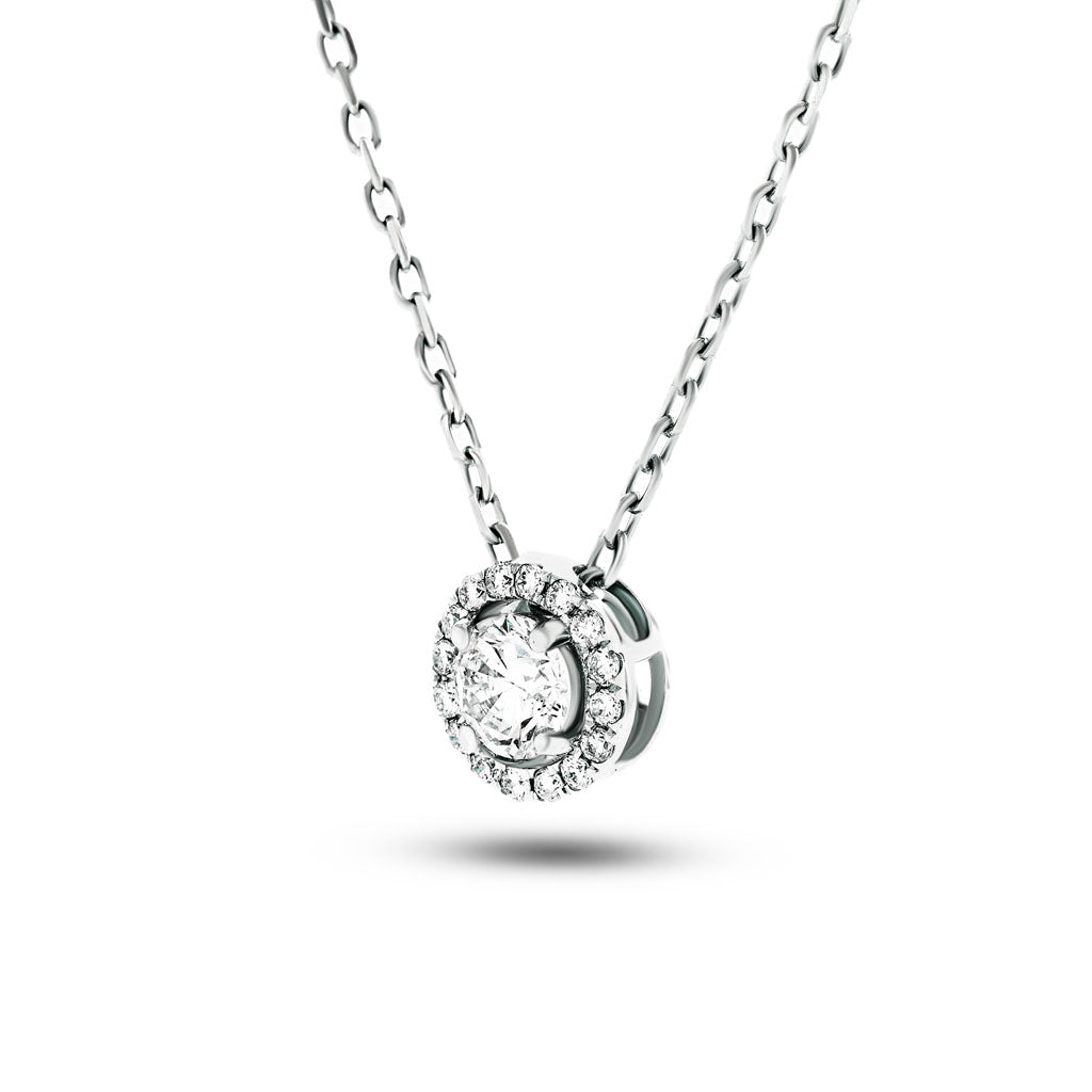 Diamond Halo Pendant Necklace 0.40ct G/SI 18k White Gold - All Diamond