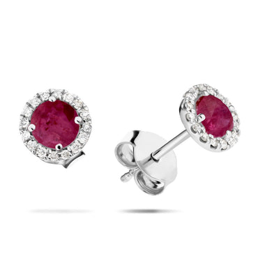 18ct White Gold 0.14ct Diamond And Ruby Stud Earrings | Ramsdens Jewellery