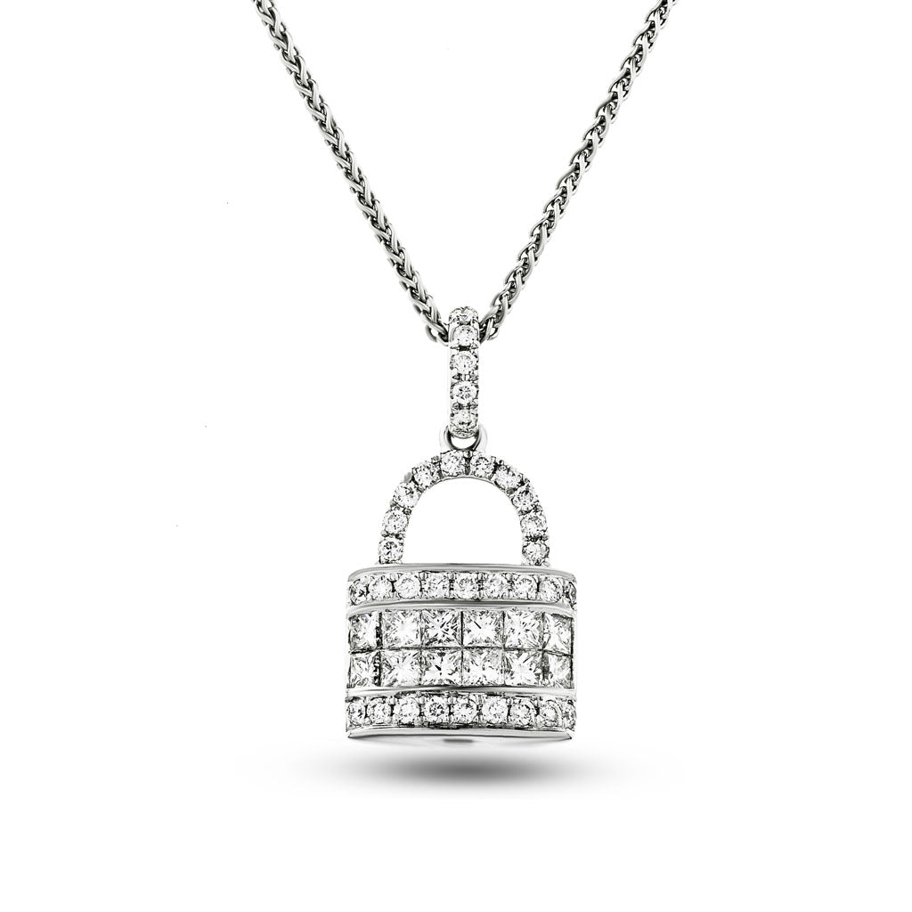 Diamond Handbag Pendant Necklace 0.60ct G/SI Quality 18k White Gold - All Diamond