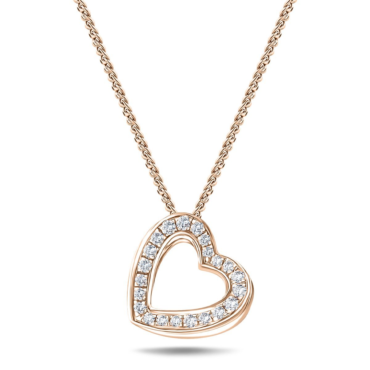 Diamond Heart Pendant Necklace 0.20ct G/SI 18k Rose Gold 12.0mm - All Diamond