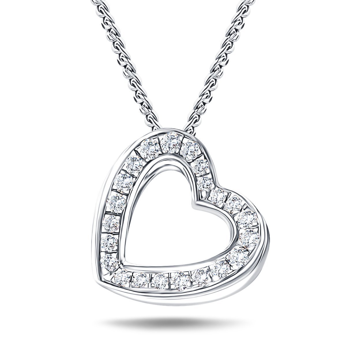 Diamond Heart Pendant Necklace 0.20ct G/SI 18k White Gold 12.0mm - All Diamond