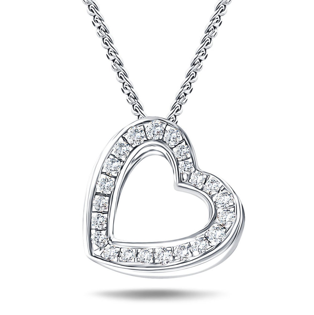 Diamond Heart Pendant Necklace 0.20ct G/SI 18k White Gold 12.0mm - All Diamond