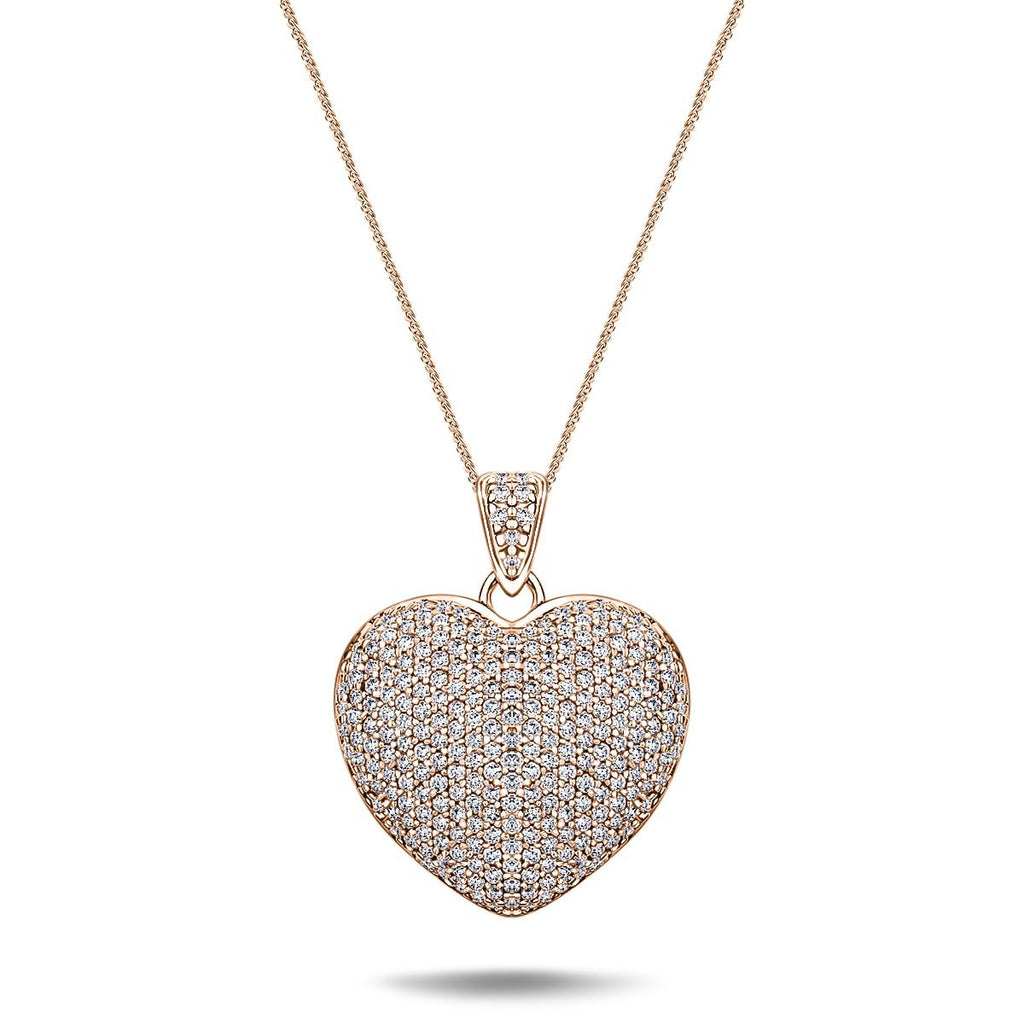 Diamond Heart Pendant Necklace 1.00ct G/SI 9k Rose Gold 18.4mm - All Diamond