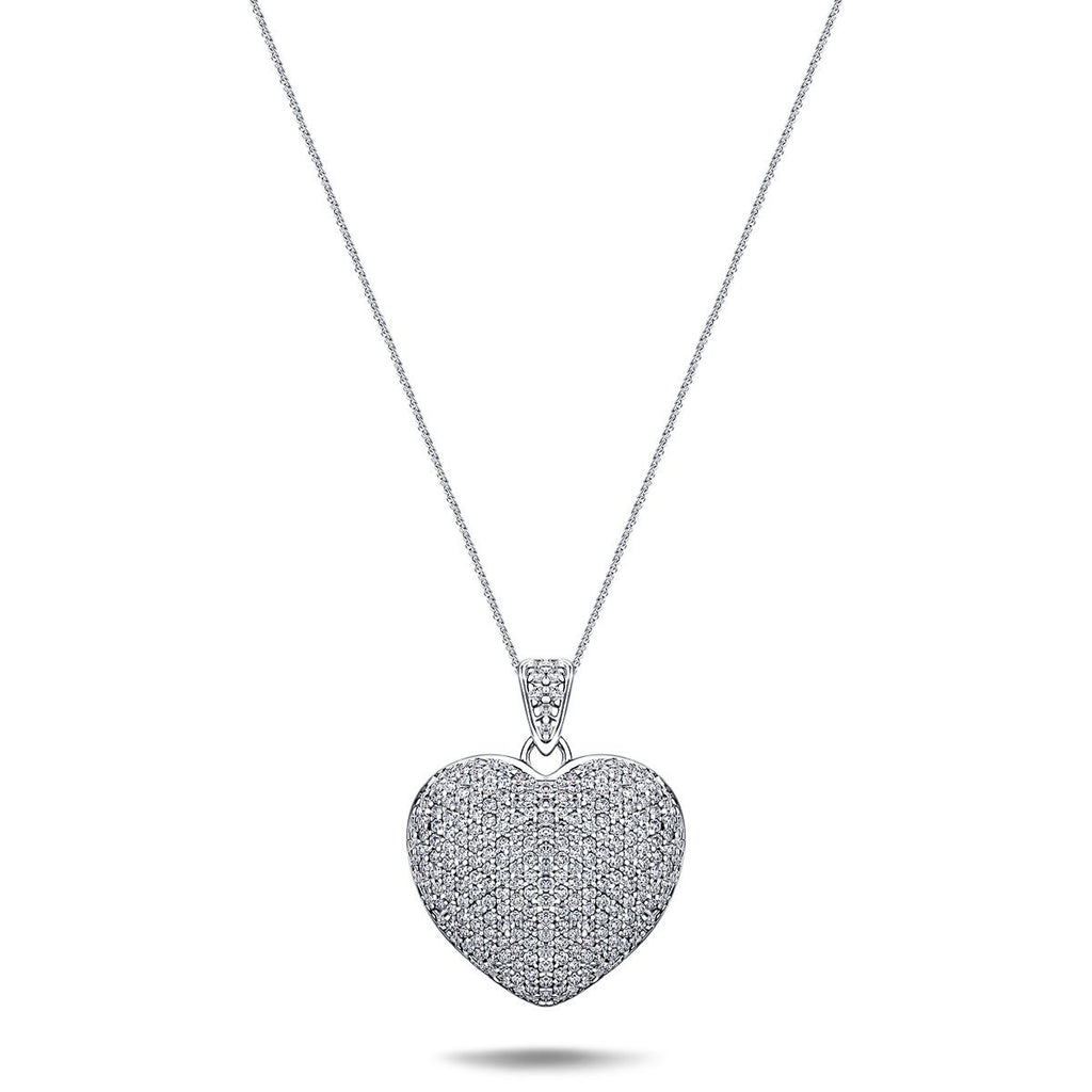 Diamond Heart Pendant Necklace 1.00ct G/SI 9k White Gold 18.4mm - All Diamond