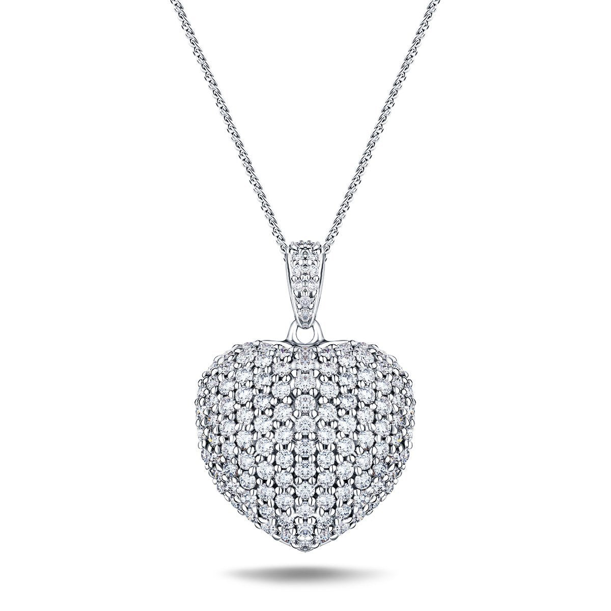 Diamond Heart Pendant Necklace 1.45ct G/SI Quality 18k in White Gold - All Diamond