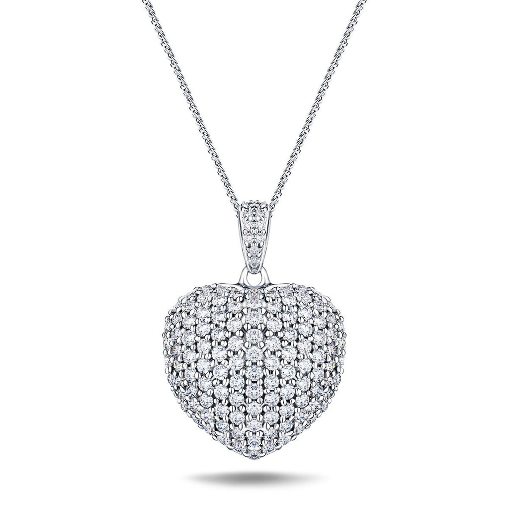 Diamond Heart Pendant Necklace 1.45ct G/SI Quality 18k in White Gold - All Diamond