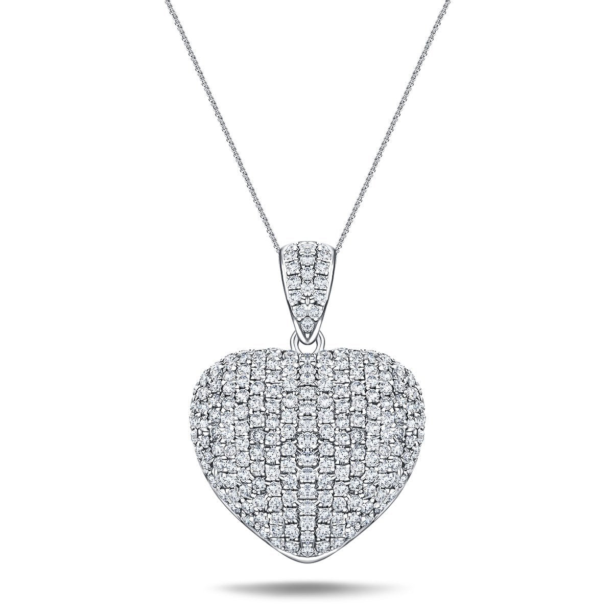 Diamond Heart Pendant Necklace 3.30ct G/SI Quality 18k in White Gold - All Diamond