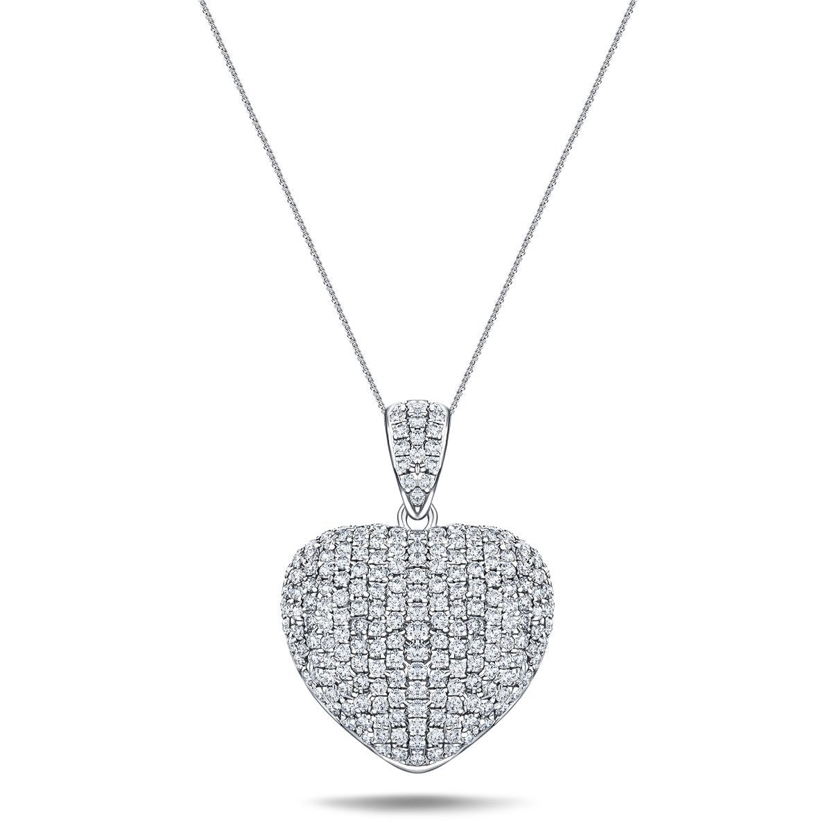 Diamond Heart Pendant Necklace 3.30ct G/SI Quality 18k in White Gold - All Diamond