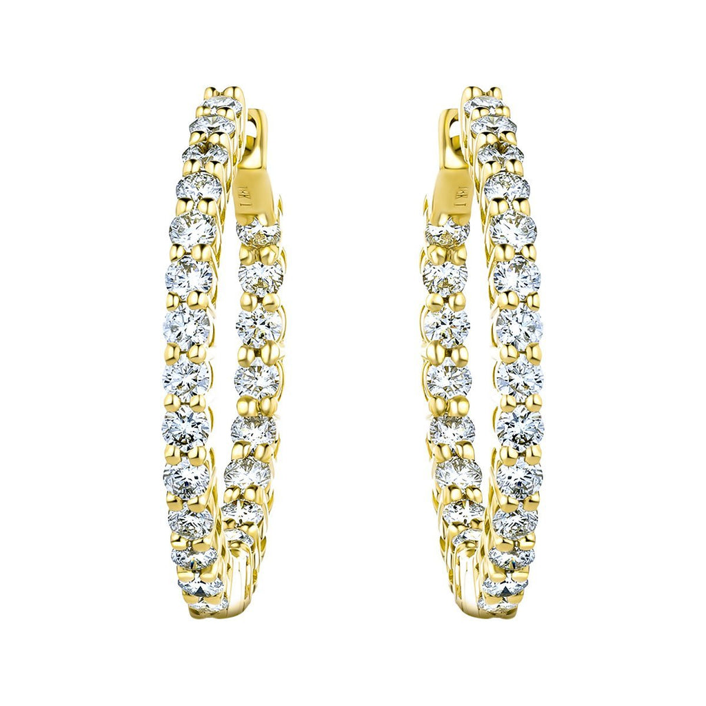 Diamond Hoop Earrings 3.00ct G/SI Quality Diamonds 18k Yellow Gold - All Diamond
