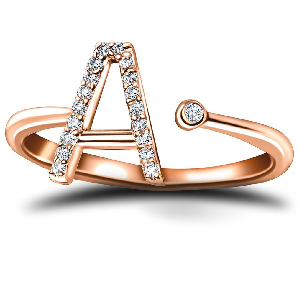 Diamond Initial 'A' Ring 0.10ct Premium Quality in 18k Rose Gold - All Diamond