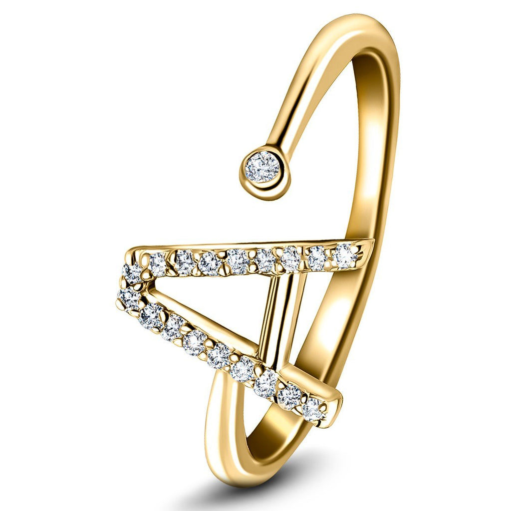 Diamond Initial 'A' Ring 0.10ct Premium Quality in 18k Yellow Gold - All Diamond