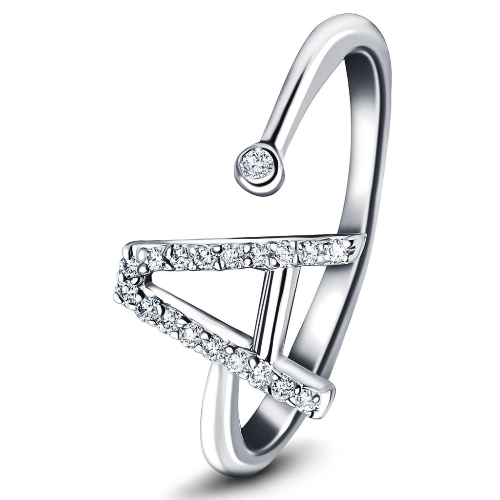 Diamond Initial 'A' Ring 0.10ct Premium Quality in 9k White Gold - All Diamond