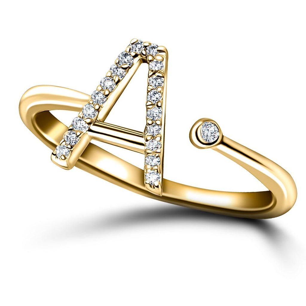 Diamond Initial 'A' Ring 0.10ct Premium Quality in 9k Yellow Gold - All Diamond