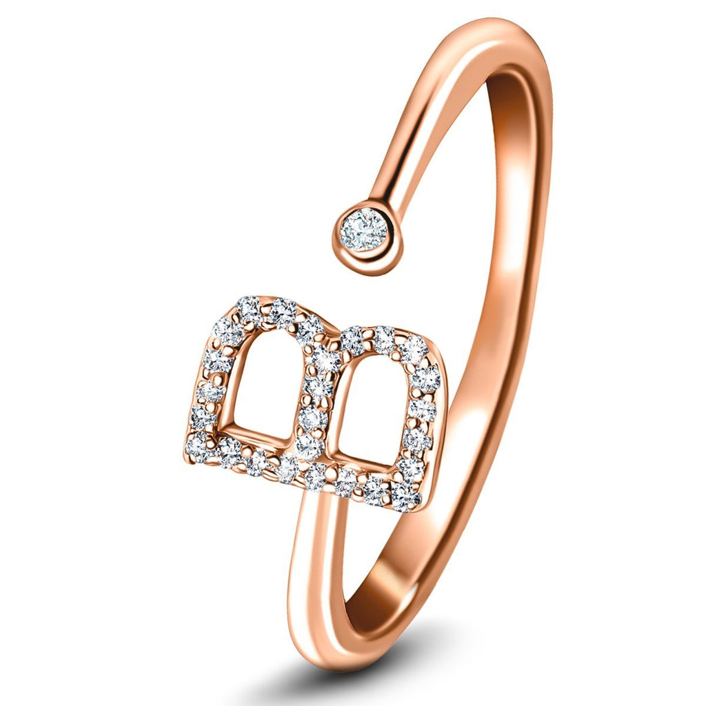 Diamond Initial 'B' Ring 0.10ct Premium Quality in 18k Rose Gold - All Diamond