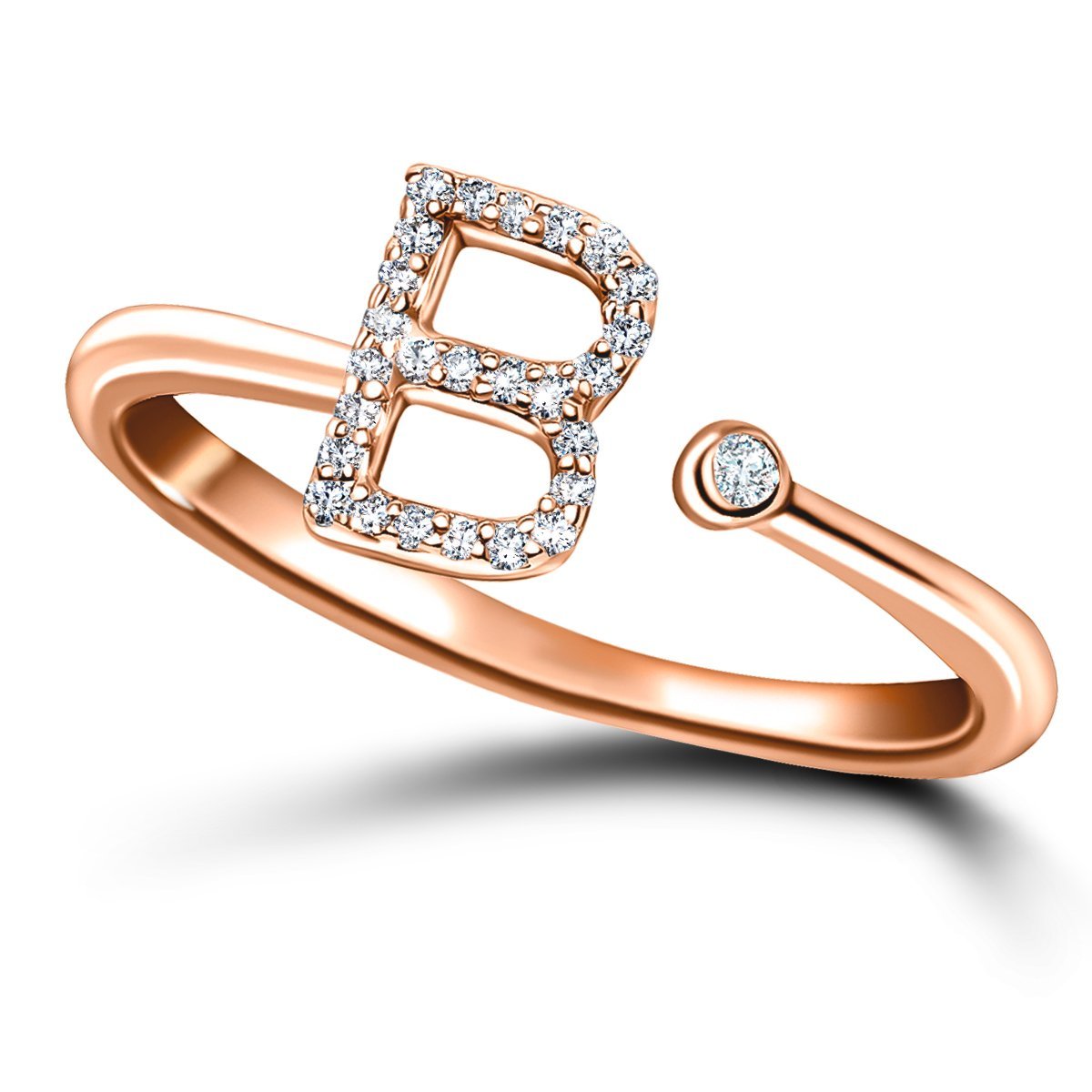 Diamond Initial 'B' Ring 0.10ct Premium Quality in 18k Rose Gold - All Diamond