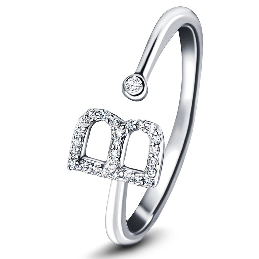 Diamond Initial 'B' Ring 0.10ct Premium Quality in 18k White Gold - All Diamond
