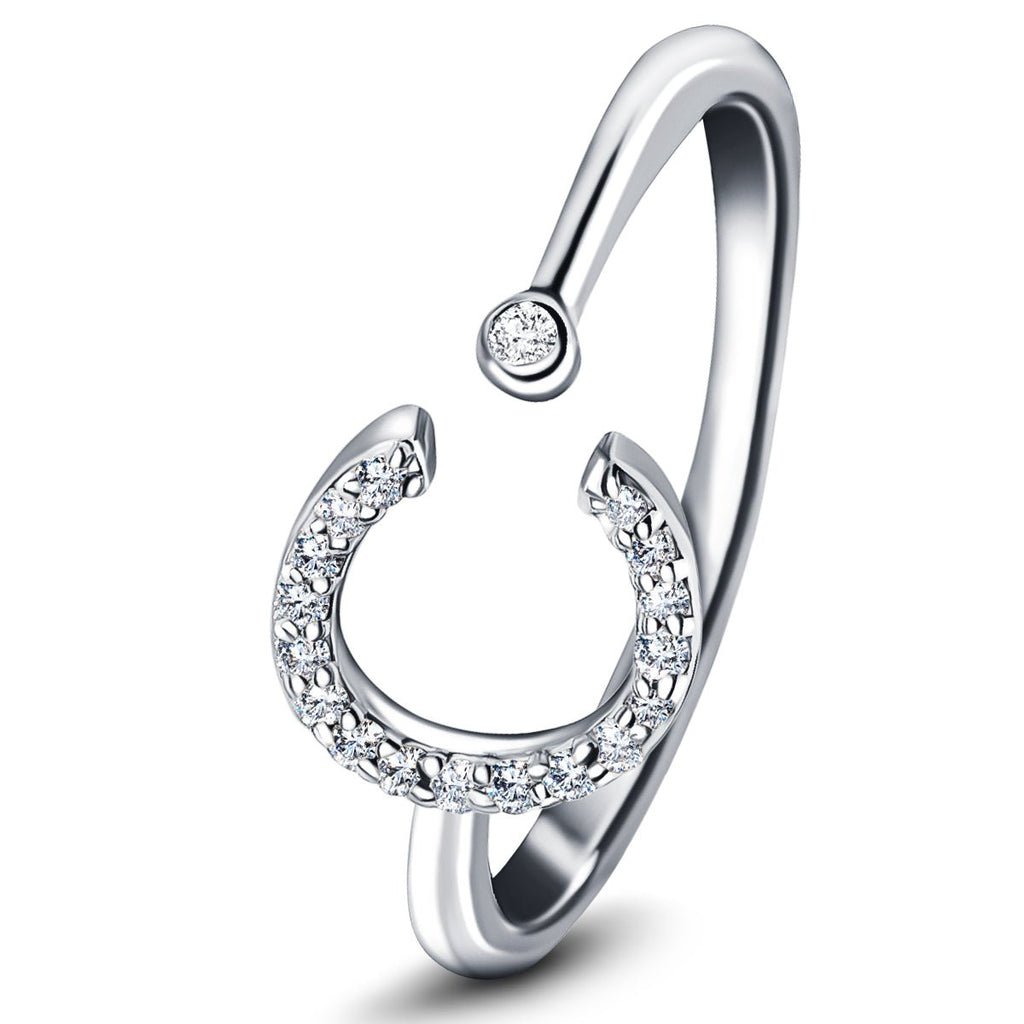Diamond Initial 'C' Ring 0.10ct Premium Quality in 18k White Gold - All Diamond