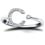 Diamond Initial 'C' Ring 0.10ct Premium Quality in 18k White Gold - All Diamond