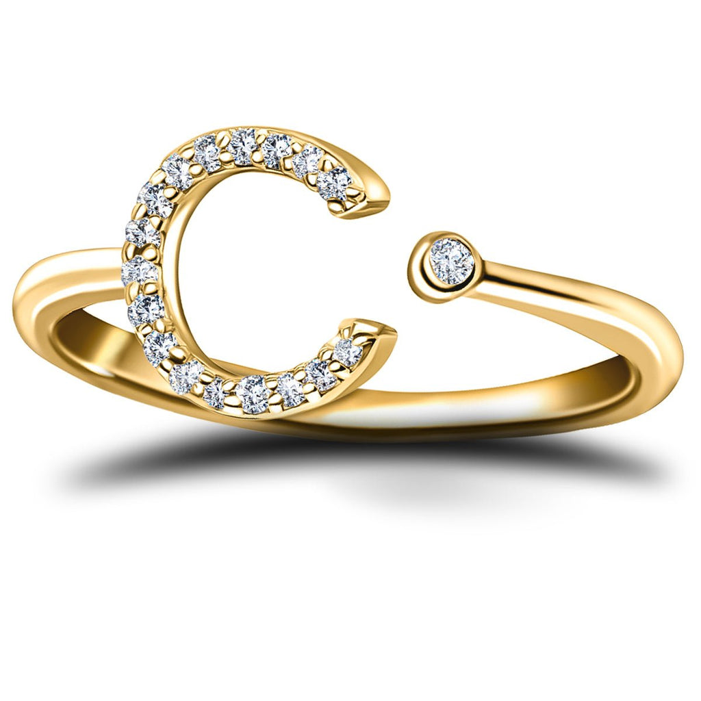 Diamond Initial 'C' Ring 0.10ct Premium Quality in 18k Yellow Gold - All Diamond