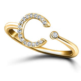 Diamond Initial 'C' Ring 0.10ct Premium Quality in 18k Yellow Gold - All Diamond