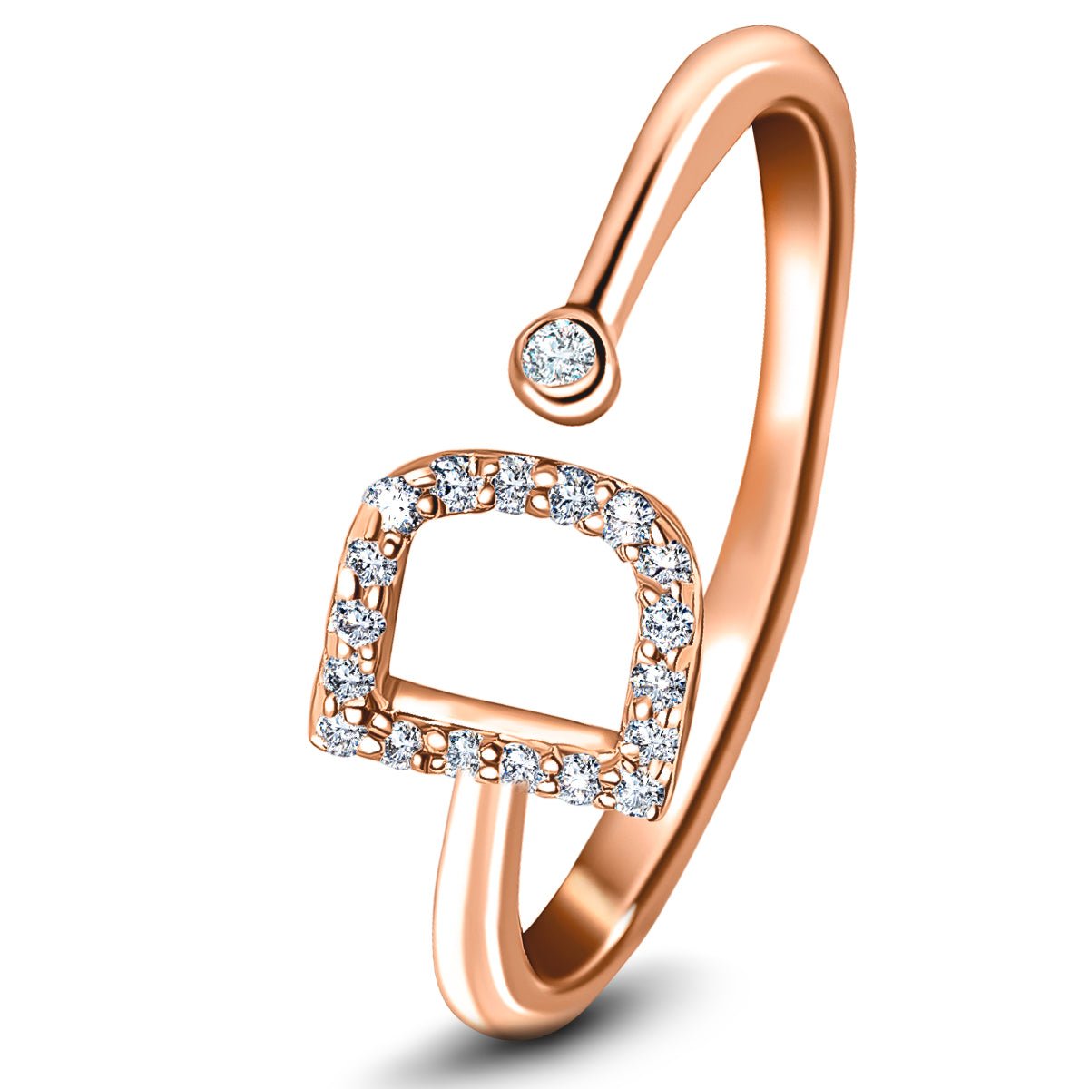 Diamond Initial 'D' Ring 0.10ct Premium Quality in 18k Rose Gold - All Diamond