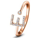 Diamond Initial 'E' Ring 0.10ct Premium Quality in 18k Rose Gold - All Diamond