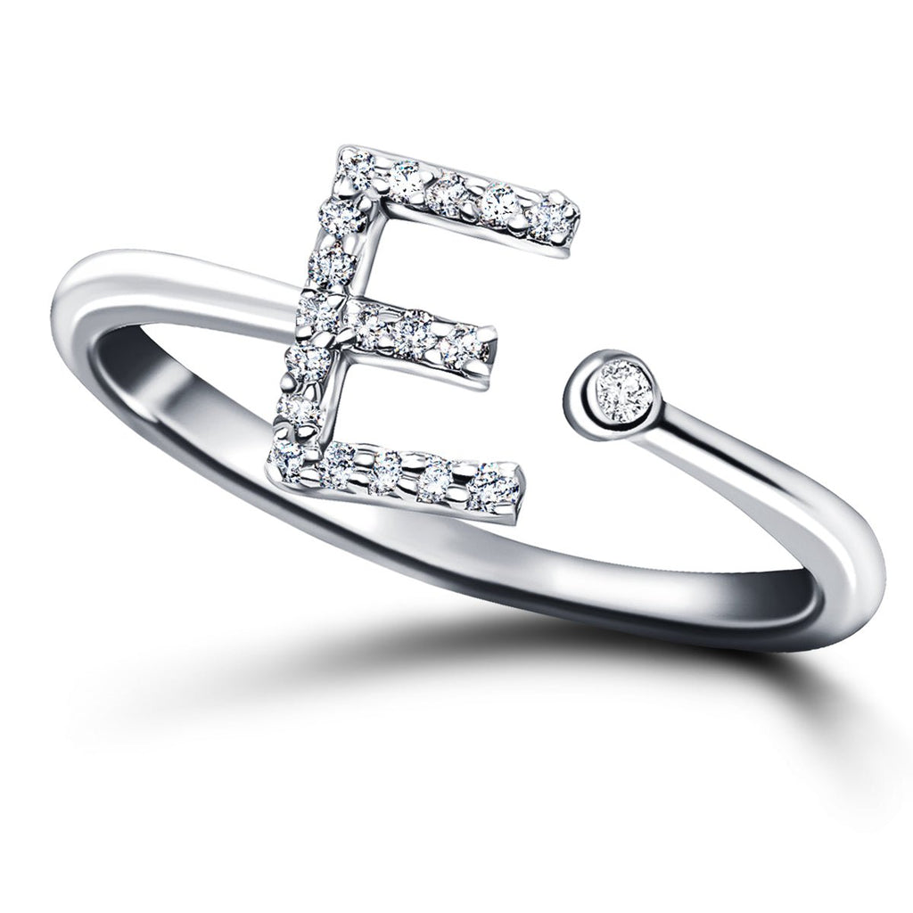 Diamond Initial 'E' Ring 0.10ct Premium Quality in 18k White Gold - All Diamond