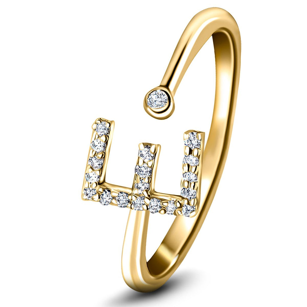 Diamond Initial 'E' Ring 0.10ct Premium Quality in 18k Yellow Gold - All Diamond