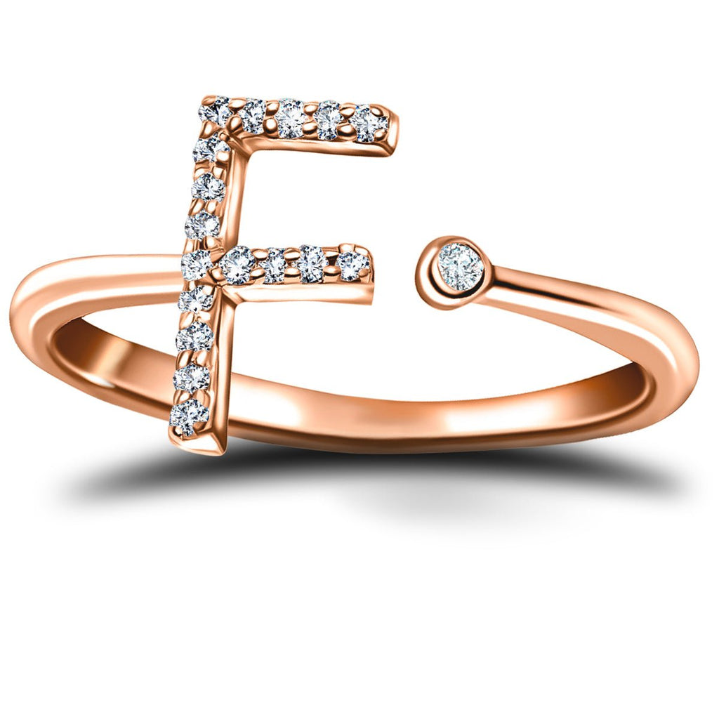 Diamond Initial 'F' Ring 0.10ct Premium Quality in 18k Rose Gold - All Diamond