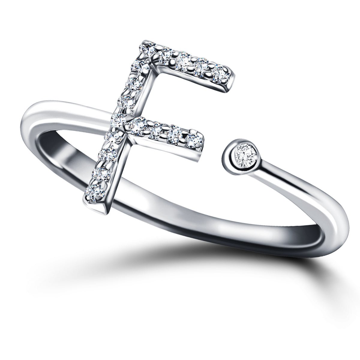 Diamond Initial 'F' Ring 0.10ct Premium Quality in 18k White Gold - All Diamond