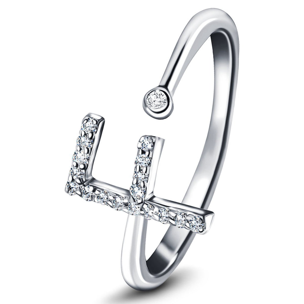 Diamond Initial 'F' Ring 0.10ct Premium Quality in 18k White Gold - All Diamond