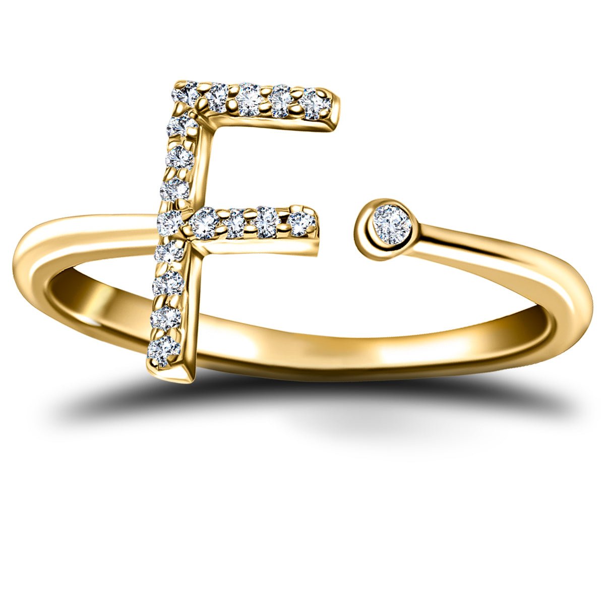 Diamond Initial 'F' Ring 0.10ct Premium Quality in 18k Yellow Gold - All Diamond