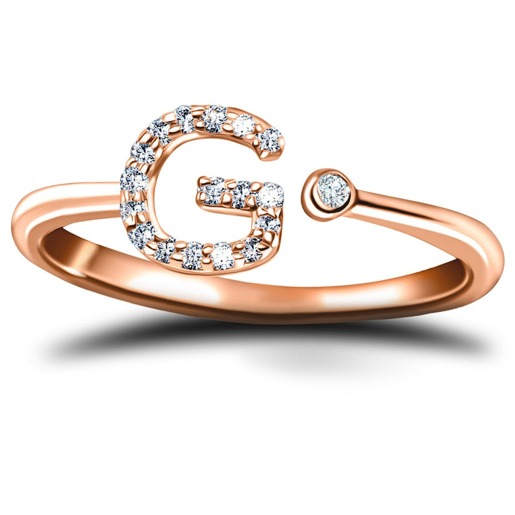 Diamond Initial 'G' Ring 0.10ct Premium Quality in 18k Rose Gold - All Diamond