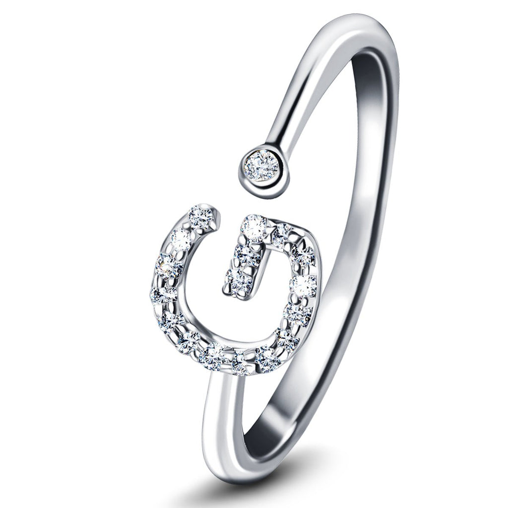 Diamond Initial 'G' Ring 0.10ct Premium Quality in 18k White Gold - All Diamond