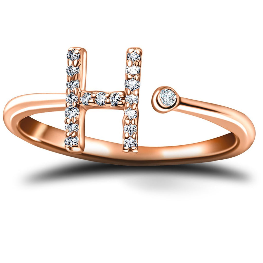 Diamond Initial 'H' Ring 0.10ct Premium Quality in 18k Rose Gold - All Diamond