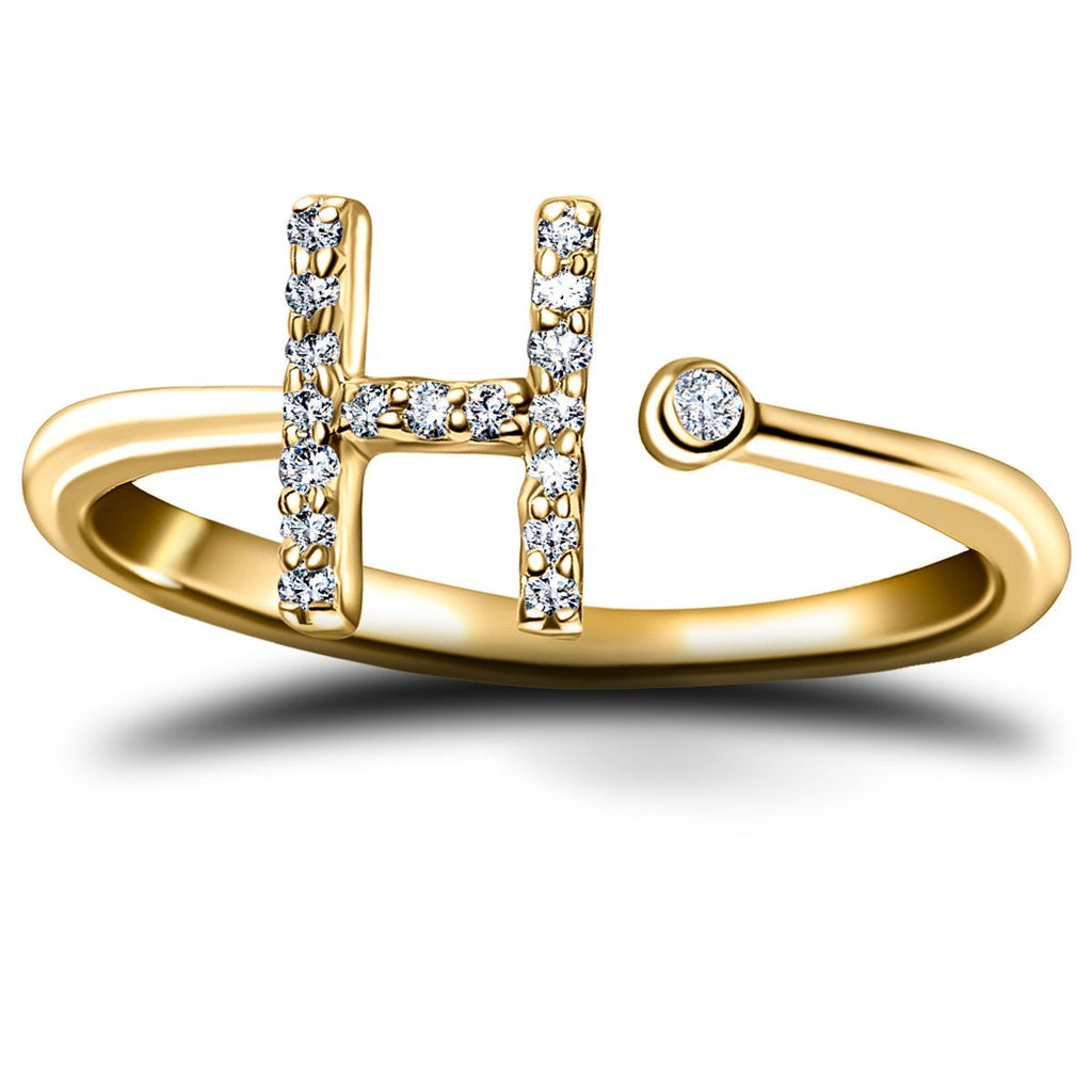 Diamond Initial 'H' Ring 0.10ct Premium Quality in 18k Yellow Gold - All Diamond