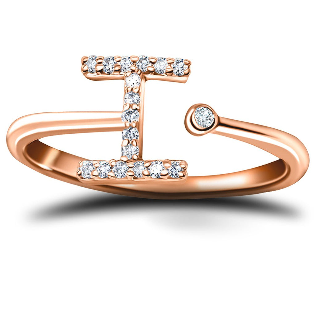 Diamond Initial 'I' Ring 0.10ct Premium Quality in 18k Rose Gold - All Diamond