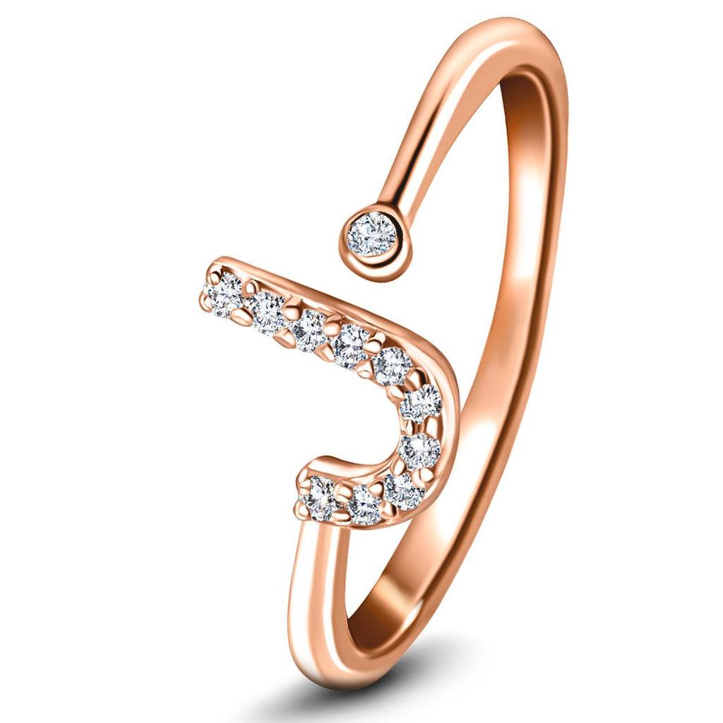 Diamond Initial 'J' Ring 0.10ct Premium Quality in 18k Rose Gold - All Diamond