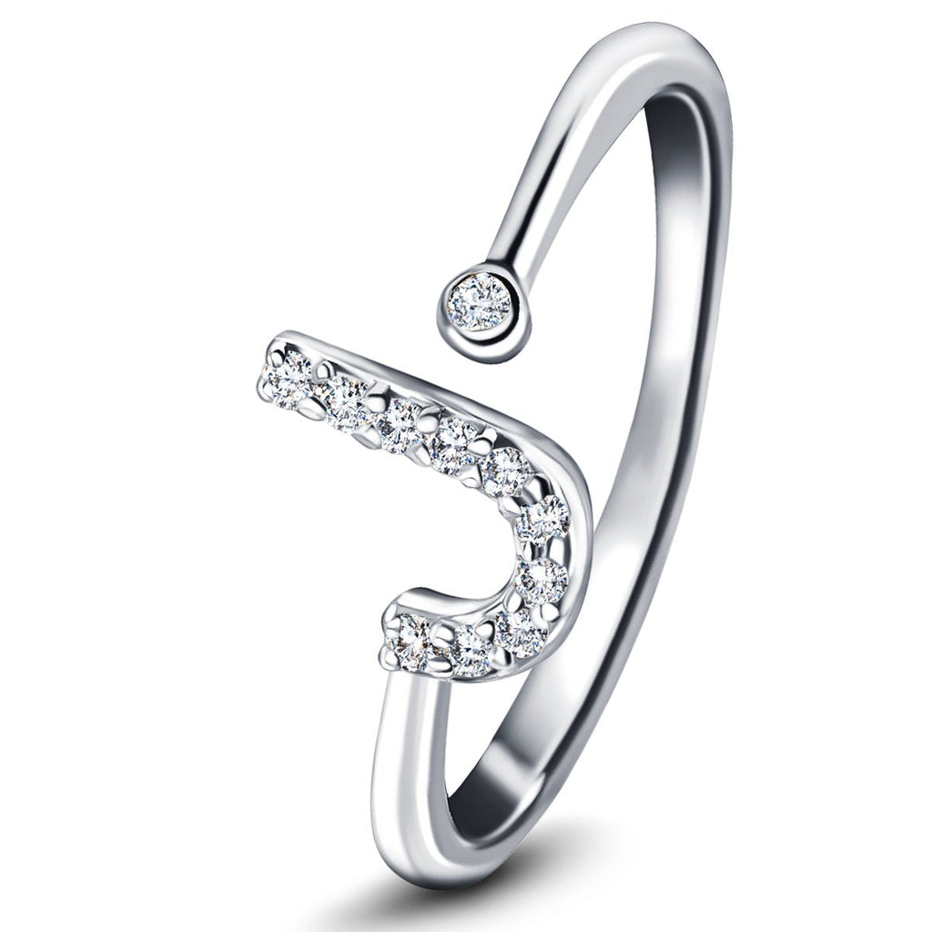 Diamond Initial 'J' Ring 0.10ct Premium Quality in 18k White Gold - All Diamond