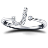 Diamond Initial 'J' Ring 0.10ct Premium Quality in 18k White Gold - All Diamond