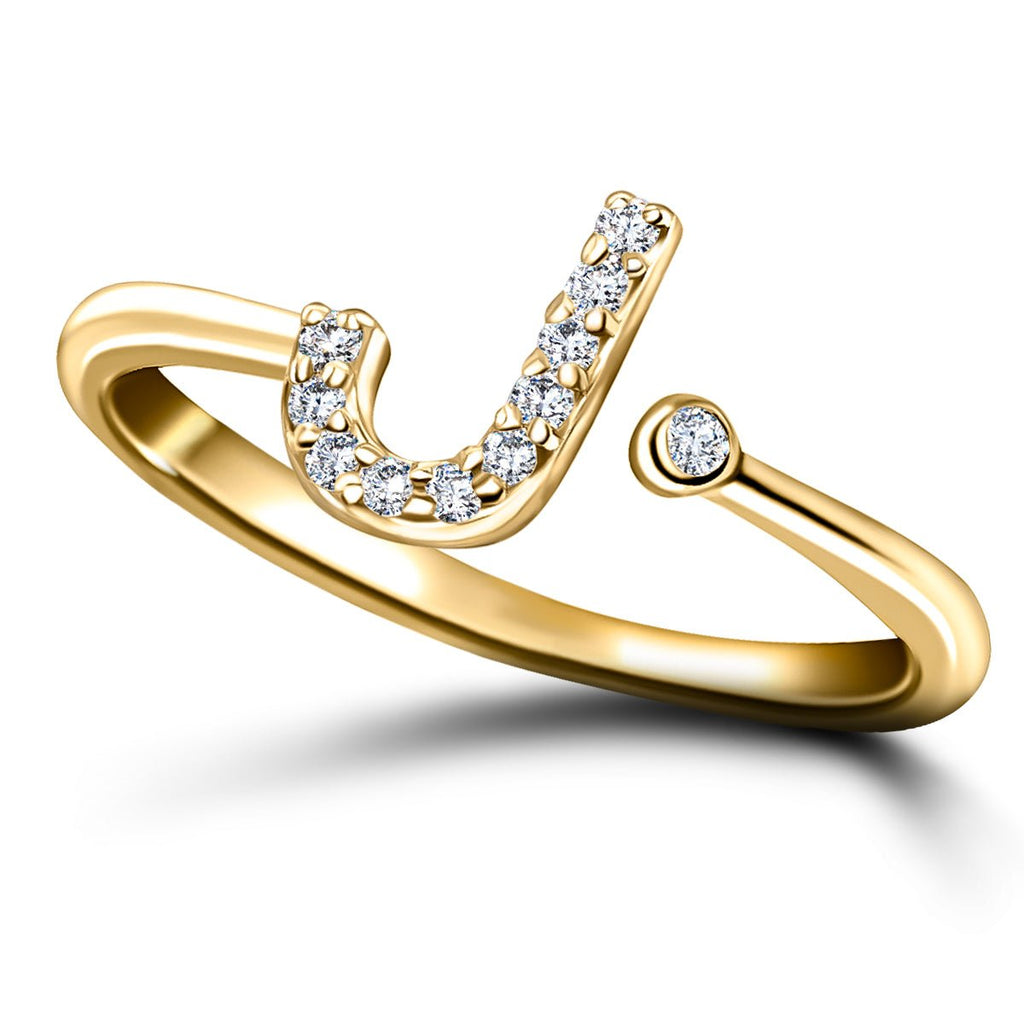 Diamond Initial 'J' Ring 0.10ct Premium Quality in 18k Yellow Gold - All Diamond