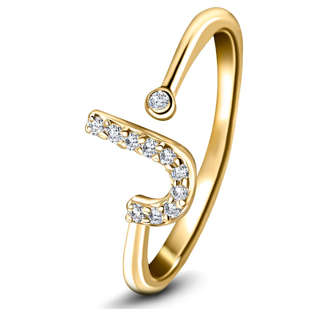 Diamond Initial 'J' Ring 0.10ct Premium Quality in 18k Yellow Gold - All Diamond