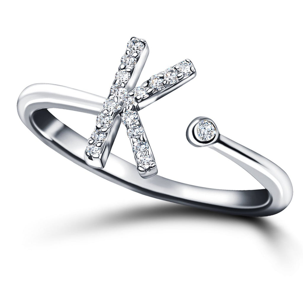Diamond Initial 'K' Ring 0.10ct Premium Quality in 18k White Gold - All Diamond