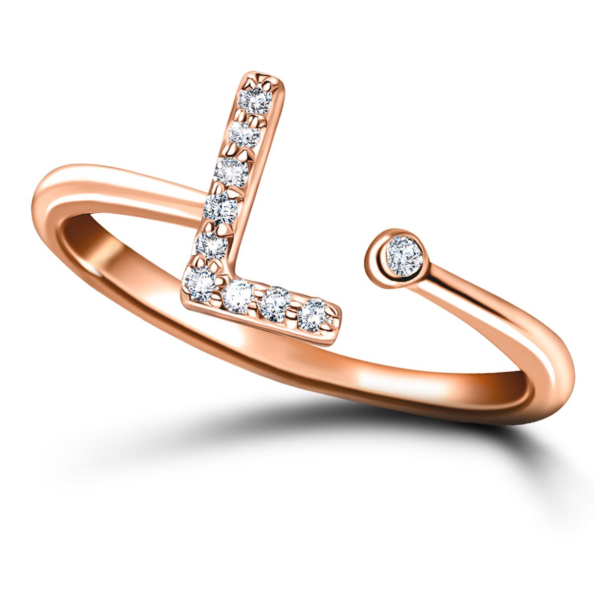 Diamond Initial 'L' Ring 0.10ct Premium Quality in 18k Rose Gold - All Diamond