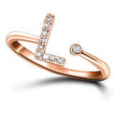 Diamond Initial 'L' Ring 0.10ct Premium Quality in 18k Rose Gold - All Diamond