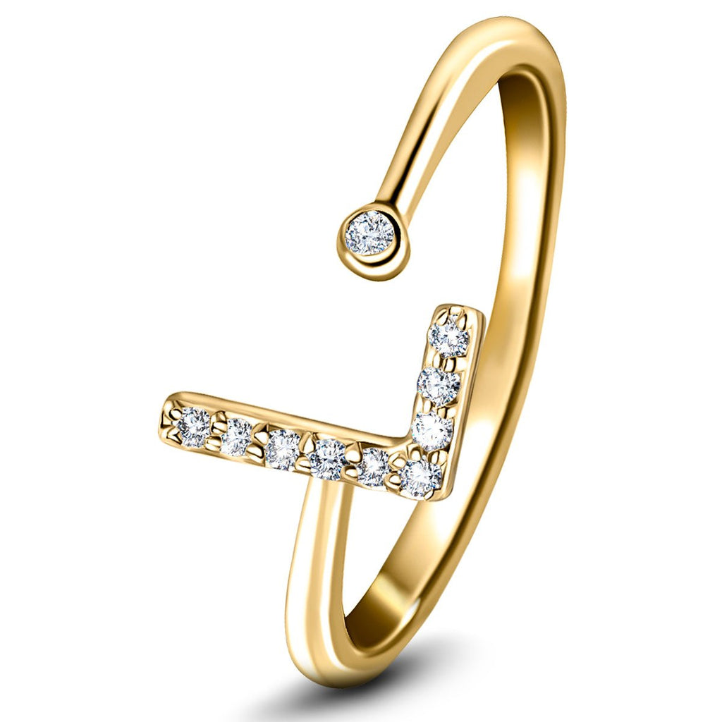 Diamond Initial 'L' Ring 0.10ct Premium Quality in 18k Yellow Gold - All Diamond